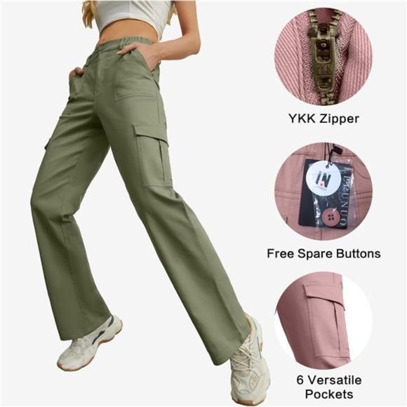 Women's Cargo Pants High Waisted Casual Baggy Stretchy Wide Leg with 6 Pockets - Picture 4 of 6